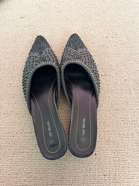 Top Moda Black Beaded Pointed Toe Mules Embroidered Sequin Slip On 8